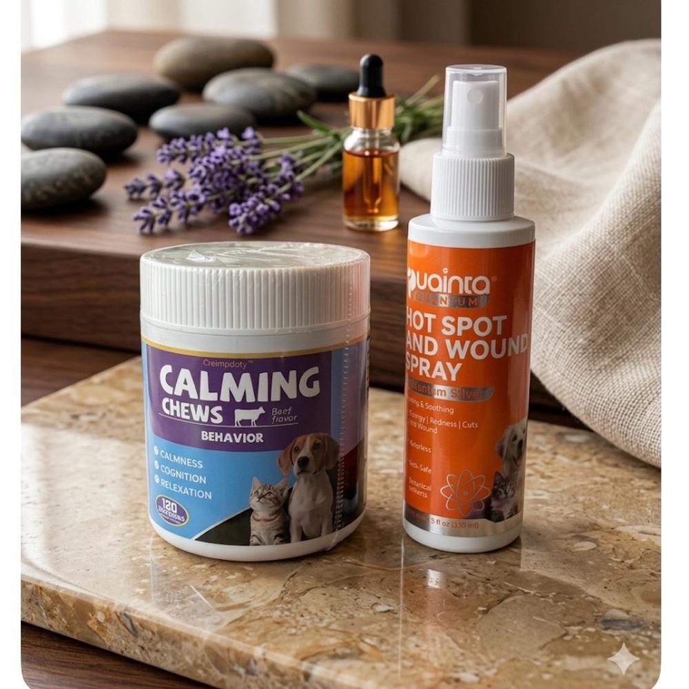 Dog Care Duo Hot Spot Spray 120ml & Calming Chews Anxiety Relief 120ct